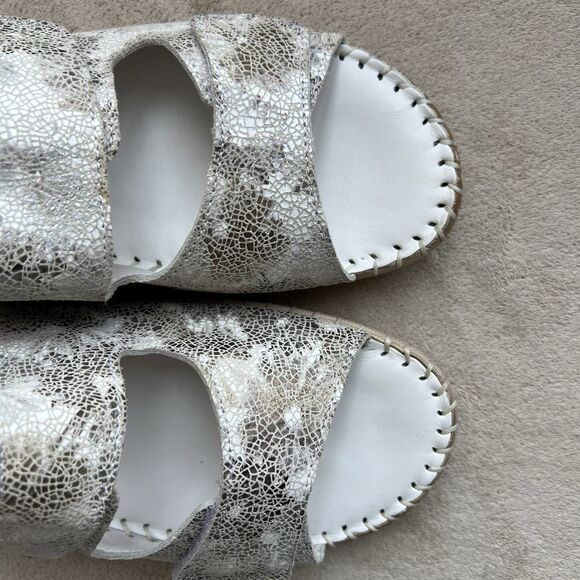 David Tate White w/ Crackle Bronze Leather Wedge Heel Slide Sandals Women 10 N - Picture 7 of 16